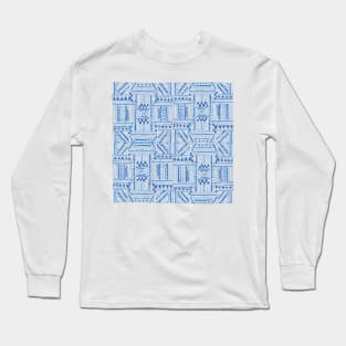 Blue Geometric Pattern Long Sleeve T-Shirt